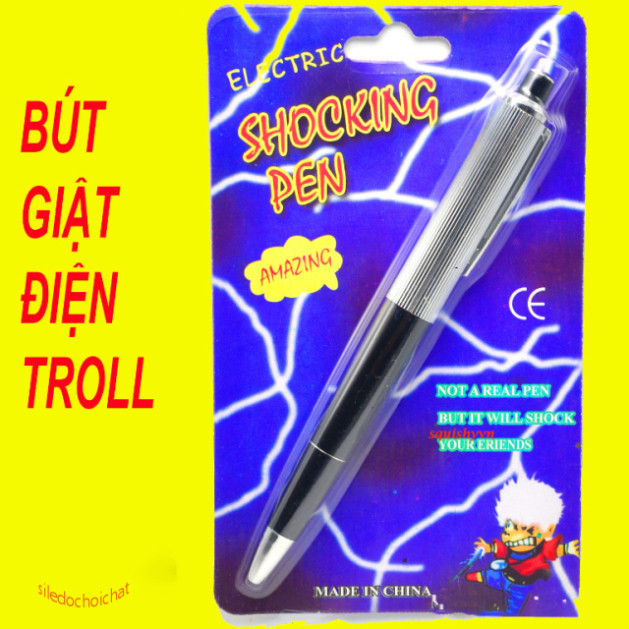 Bộ sưu tập 50 bút điện giật vui nhộn, kẹo cao su điện kèm đèn laser và trò chơi giật điện hài hước.