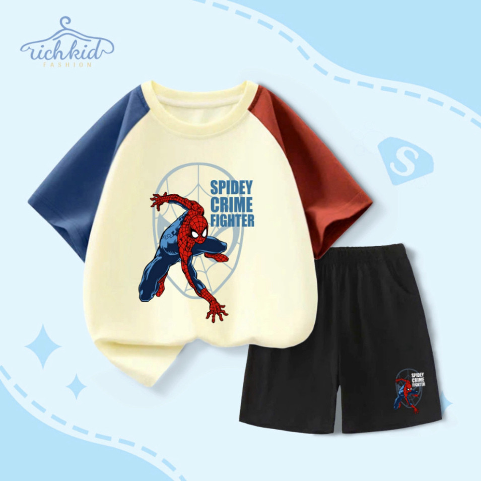 Bộ pajamas cho bé trai Richkid, vải cotton dịu dàng, thoáng mát, in hình Siêu Nhân S3 đáng yêu. . MK