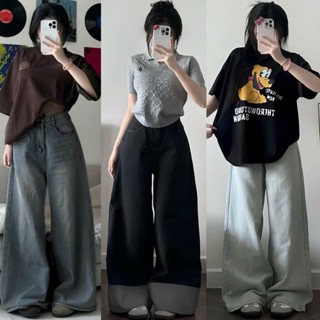 Quần Jean Nữ MIAA ống rộng 33cm Lưng cao dáng suông rộng phong cách RETRO Hàn Quốc BIGSIZE