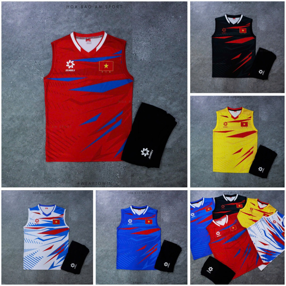 IN TÊN SỐ] -  Bộ Đồ Bóng Chuyền Nam Team Việt Nam 2025 - Áo Sát Nách JGBL Mới - Chất Liệu Vải Mè Kim