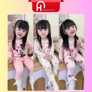 Set 3 bộ mickey vịt dài tay họa tiết nơ tone màu hồng be dễ thương cho bé gái - HNOrderChina 