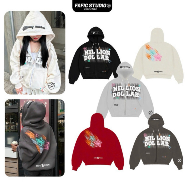 Áo khoác nỉ bông In nỗi Boxy Millon D0llar khoác Jacket FAFIC studio nỉ bông khóa 2 chiều Nam Menswe