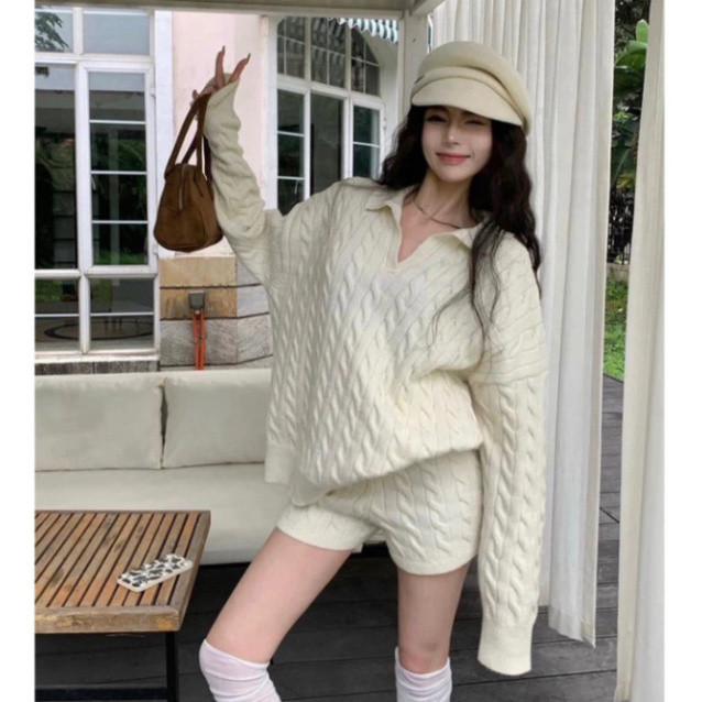(Hàng Sẵn ) Set Len Nữ, Set Len Dài Tay Form Dáng Rộng Hàn Quốc Chất Len Chuẩn Hàng QC Cao Cấp New 2