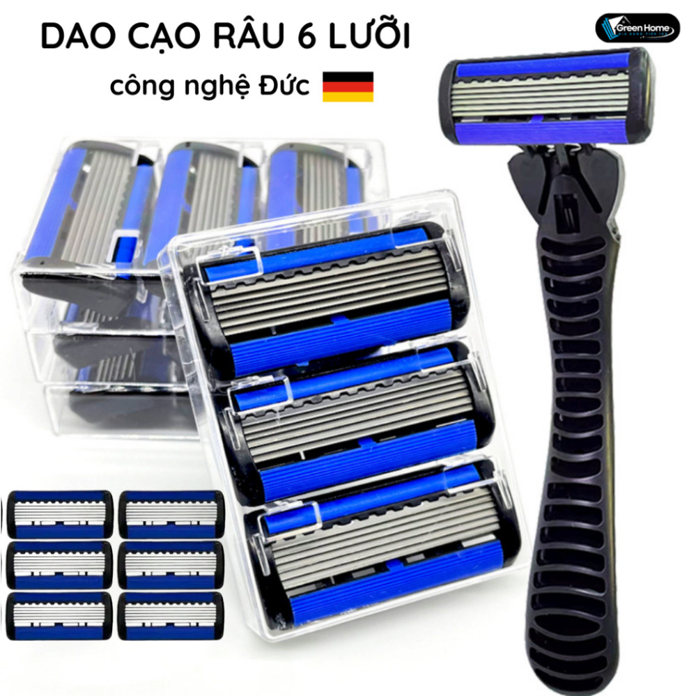 [Công nghệ Đức]Dao cạo râu nam 6 lưỡi cao cấp, tay cầm chống trượt, thay đầu tiện lợi, chống nước toàn thân - DCR02