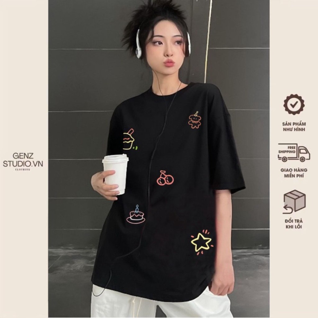 Áo thun cotton khô phông logo tay nam nữ GENZ tay lỡ form rộng CAKE Genzstudio