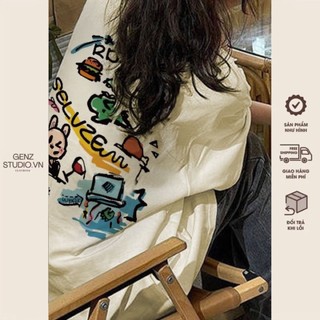  Áo thun cotton khô phông logo tay nam nữ GENZ tay lỡ form rộng KHỦNG LONG Genzstudio 