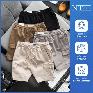 Quần short đùi nam nữ túi hộp cúc bấm vải kaki Hàn Quốc 4 màu phong cách streetwear AP02