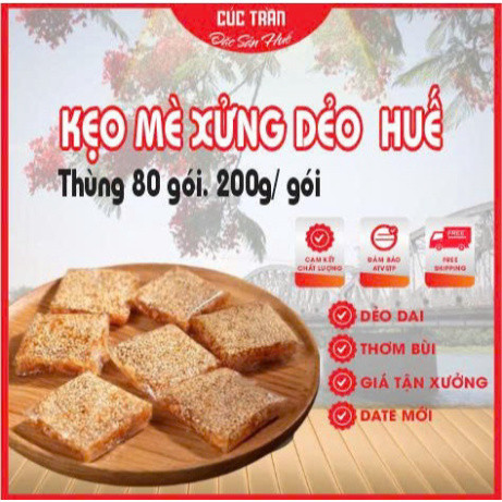 Thùng 80 gói (gần 200/gói) kẹo mè xửng dẻo Huế: Ngọt mềm dai, thơm bùi, đặc sản đậm chất Huế, khó cưỡng.