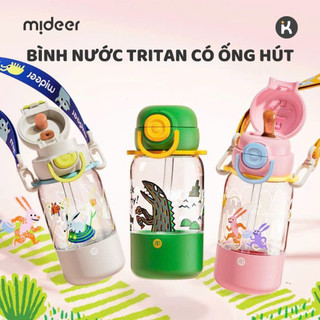 Bình nước cho bé có ống hút, quai đeo đi học Mideer Portable Double Drinking Bottle