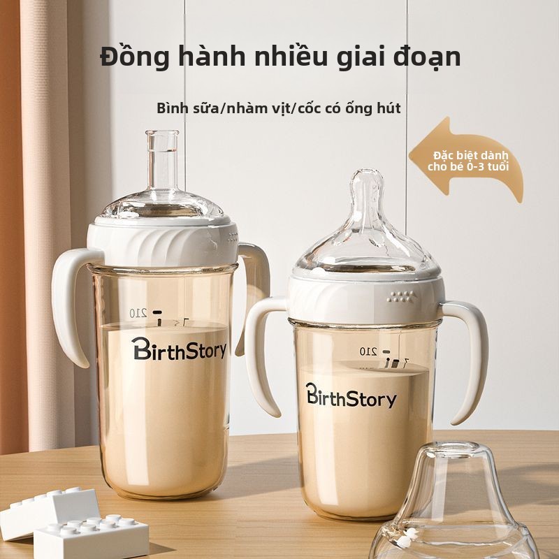 Bình sữa cho bé ppsu Ly uống nước cho bé chống đầy hơi cỡ lớn, ly uống nước có ống hút mỏ vịt, ly uố