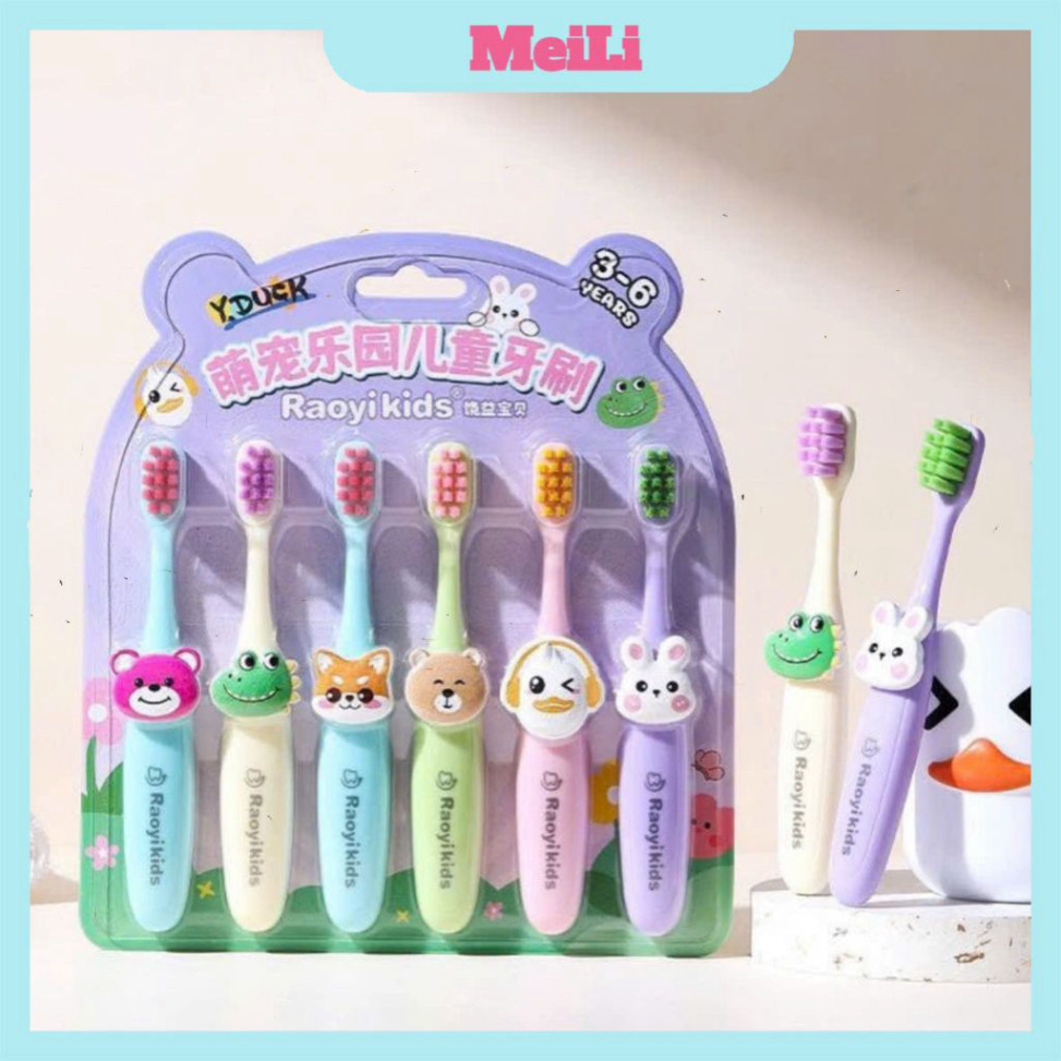 Vỉ 6 cái bàn chải thú  - Set 6 bàn chải đánh răng cho bé từ 3-6t - bàn chải lông mềm hoạ tiết hoạt hình (tuyển sỉ)