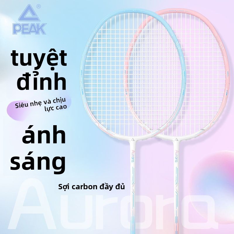 Vợt cầu lông Peak siêu nhẹ bằng sợi carbon toàn phần, vợt đơn và đôi chuyên nghiệp, bộ bền, độ đàn h