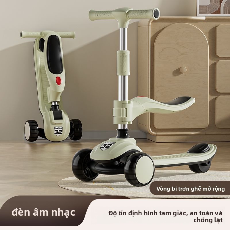 【Đèn Mát】Xe Scooter Bluetooth cho trẻ em, xe scooter cho bé trai và bé gái, xe scooter 3 trong 1 có 