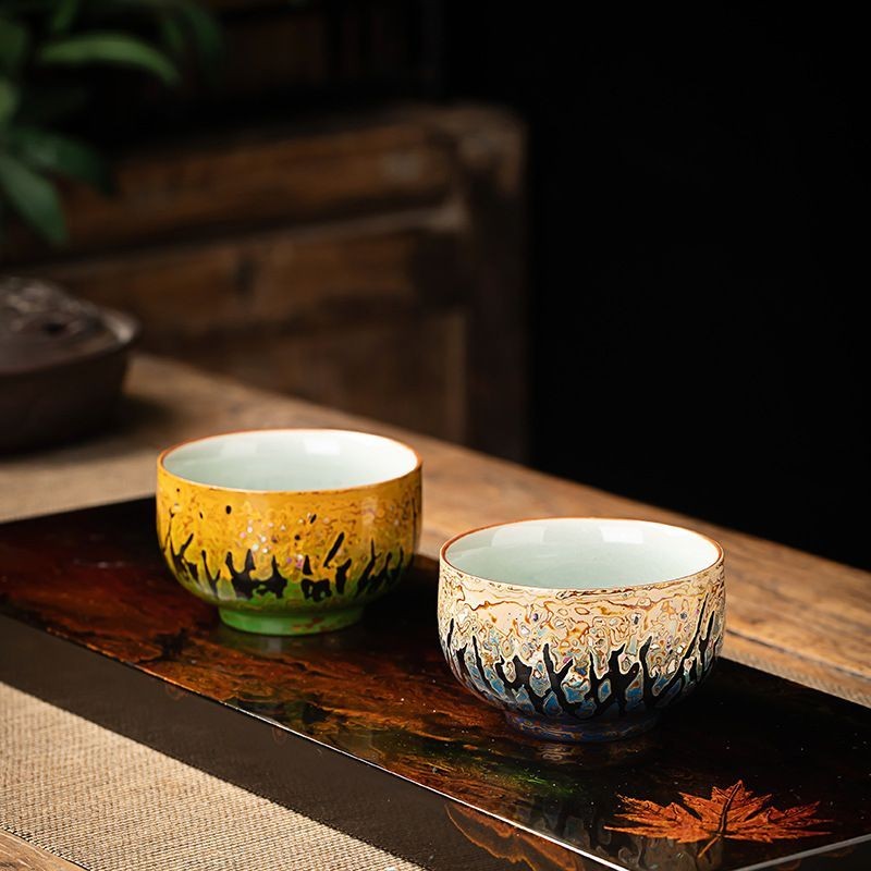Ly trà sơn mài Ice Crack, bộ trà sơn mài Fuzhou, ly nếm, ly sơn mài tê giác, ly trà gốm thủ công