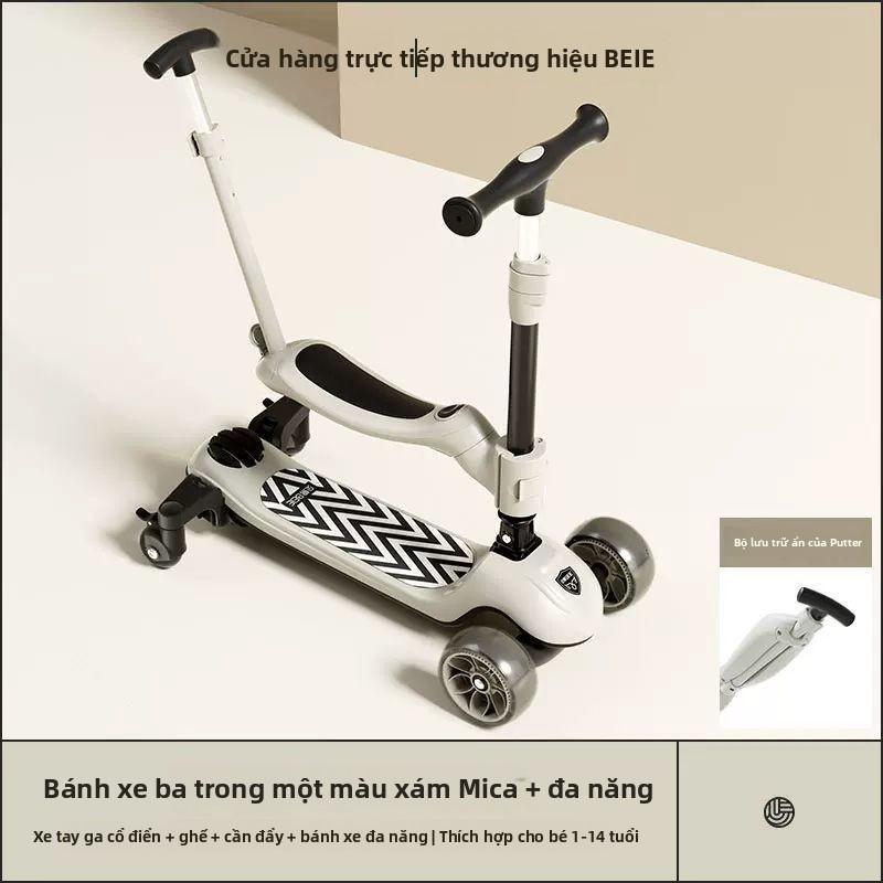 Xe tay ga Beiyi, xe tay ga Beiyi 4 trong 1, phiên bản cao cấp, xe đạp thăng bằng 3 trong 1 cho trẻ e