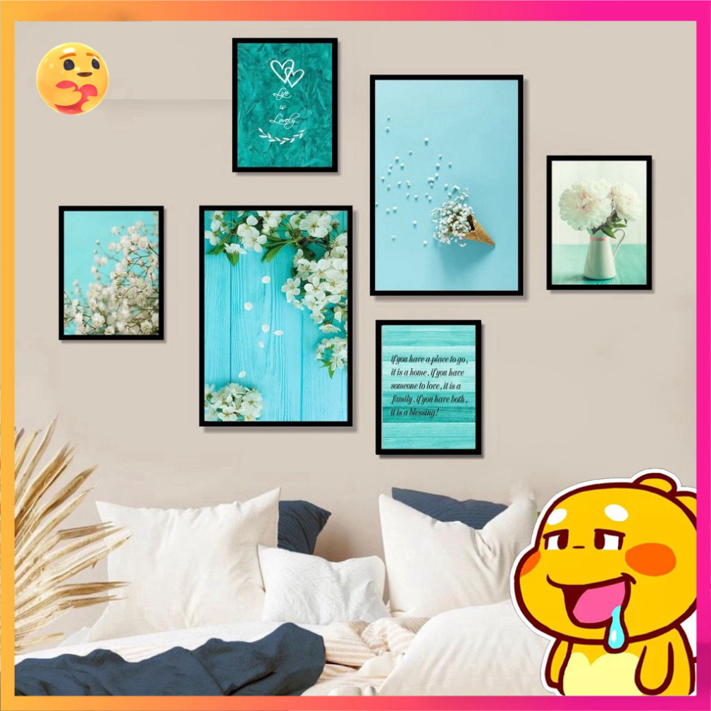 Bộ 6 bức tranh dán tường, trang trí nhà xinh, phòng ngủ, đồ decor phòng ngủ, bắp decor