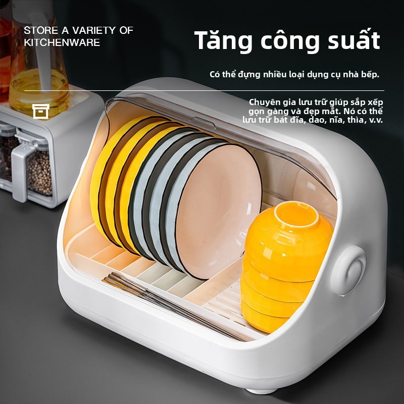Ống đựng bát đĩa Piggy, tủ đựng bát đĩa, tủ bếp dung tích lớn, hộp đựng bát đĩa và đũa có nắp, giá đ