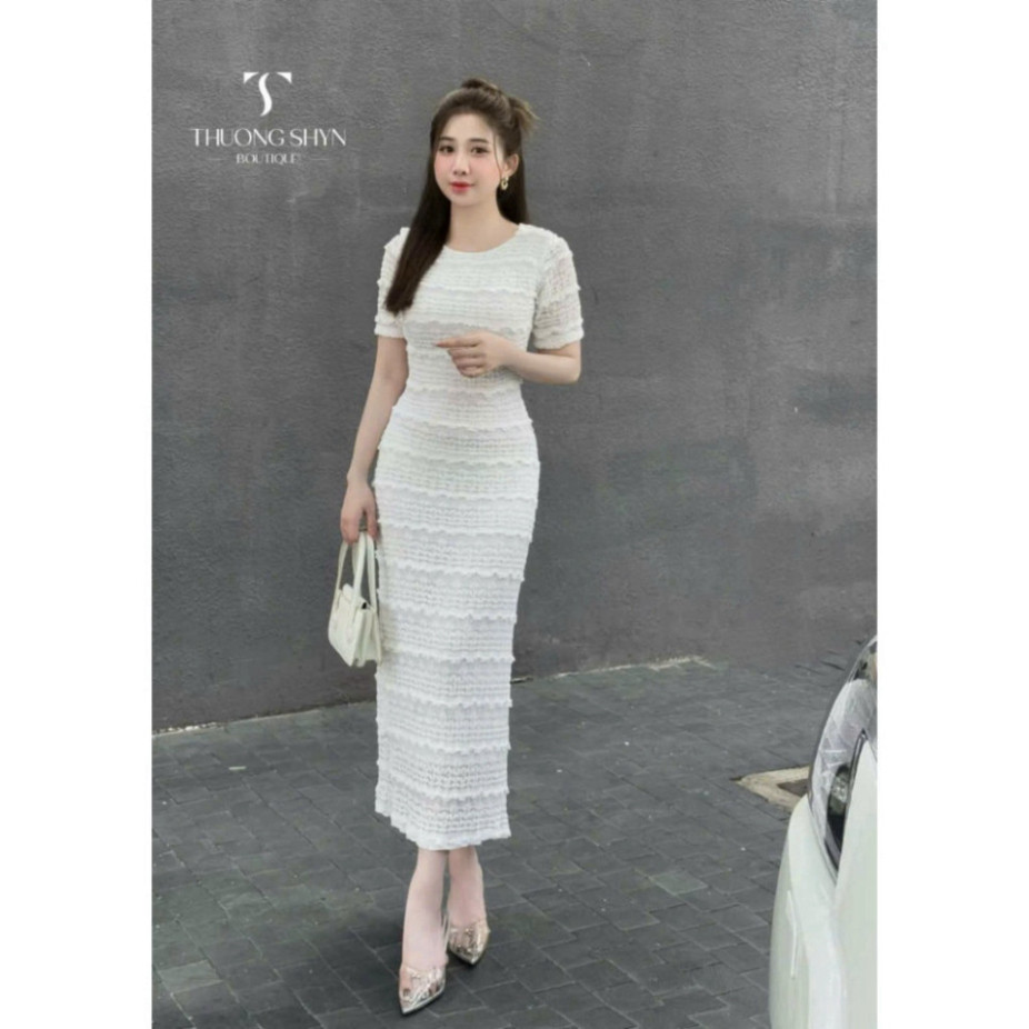 Đầm ren dáng body cổ tròn tay ngắn dáng ôm dài maxi mặc tôn dáng xinh tuyệt Sam Sam Clothing