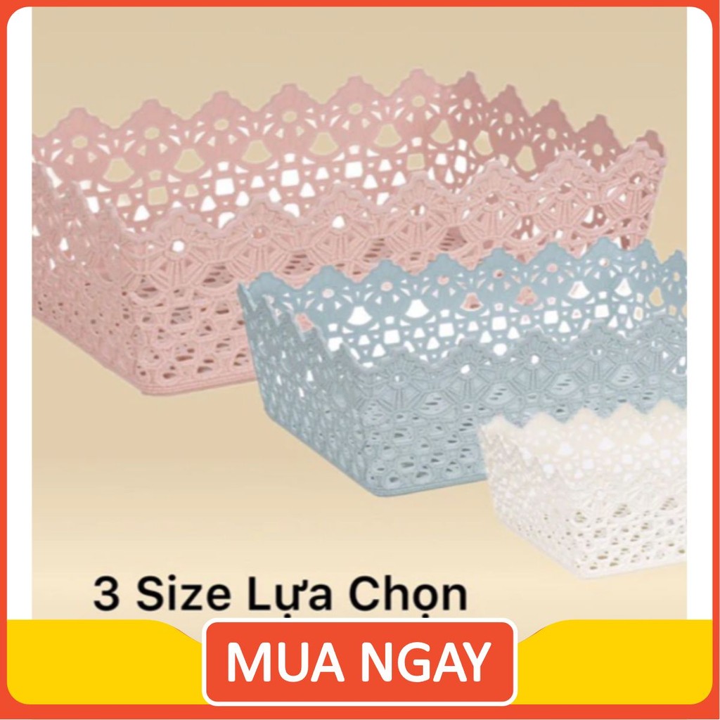 [GIÁ TỐT] Rổ nhựa chữ nhật ren . rổ đựng đồ cute .rổ đựng sách vở ,rổ đựng đồ dùng học tập  [sẵn hàn