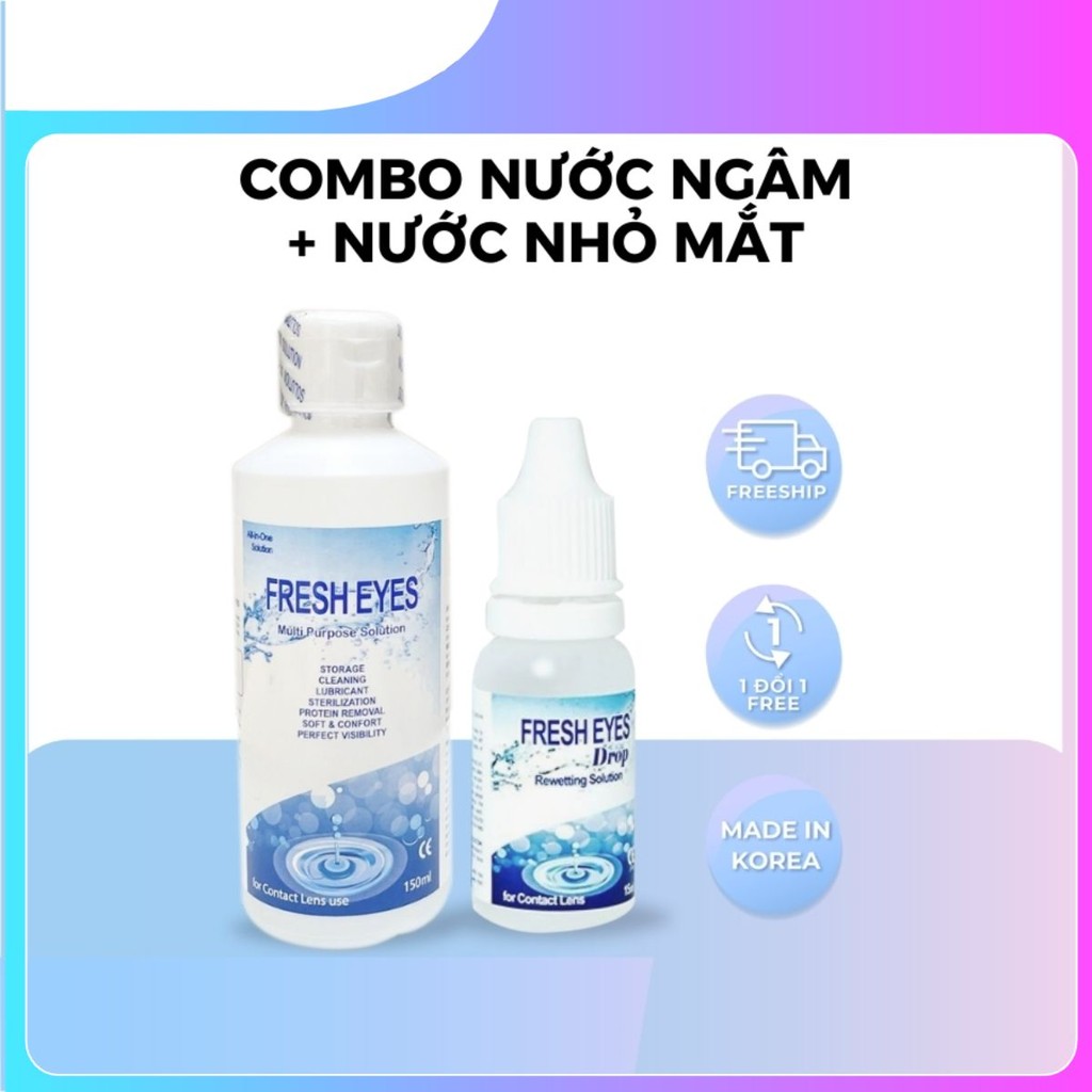  Combo nước ngâm lens và nhỏ mắt lens chuyên dụng Fresh  eyes  phụ kiện dụng cụ hỗ trợ đeo lens  máy rửa lens BLUE EYES 
