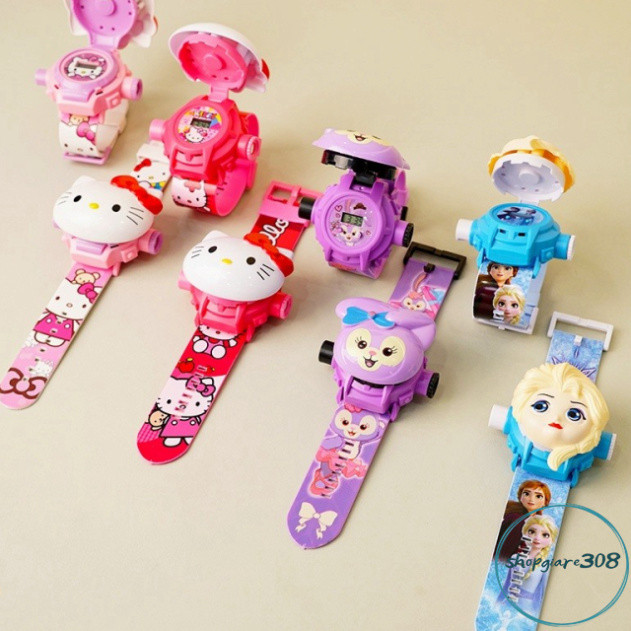 Đồng hồ điện tử hình gấu dâu kuromi Funky Town, chiếu 3D dễ thương, đồng hồ đeo tay đáng yêu cho trẻ