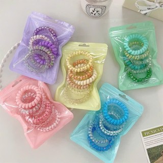  SET 30 Dây Chun Thun Buộc Tóc Vòng Đeo Tay Dạng Lò Xo Màu Thạch Pastel Mix Họa Tiết Vintage Dành Cho Nữ 