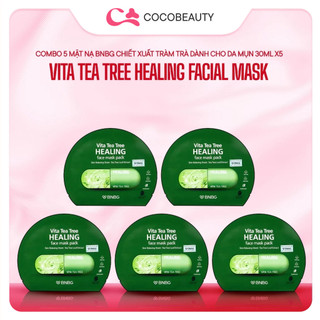  Combo 5 Mặt Nạ Giấy Chiết Xuất Tràm Trà Dành Cho Da Mụn BNBG Vita Tea Tree Healing Facial Mask 30ml x 5  BNBG TEA TREE  
