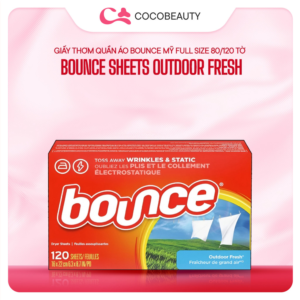 Giấy Thơm Quần Áo Bounce Mỹ Full Size, Bounce Sheets Outdoor Fresh 80/120 Tờ