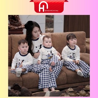  Set mẹ và bé áo mickey bo cổ chất cotton zip mix quần sọc caro form dáng cực đẹp - HNOrderChina 