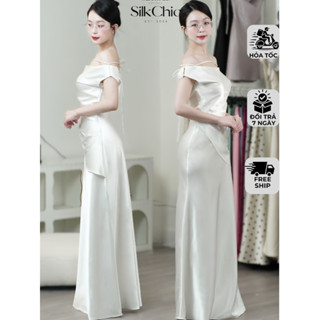 Đầm Lụa Dự Tiệc Lệch Vai Nữ SC777 Dáng Ôm Dài Khoe Đường Eo Cong Sang Chảnh [ Đóng Kèm Hộp ]