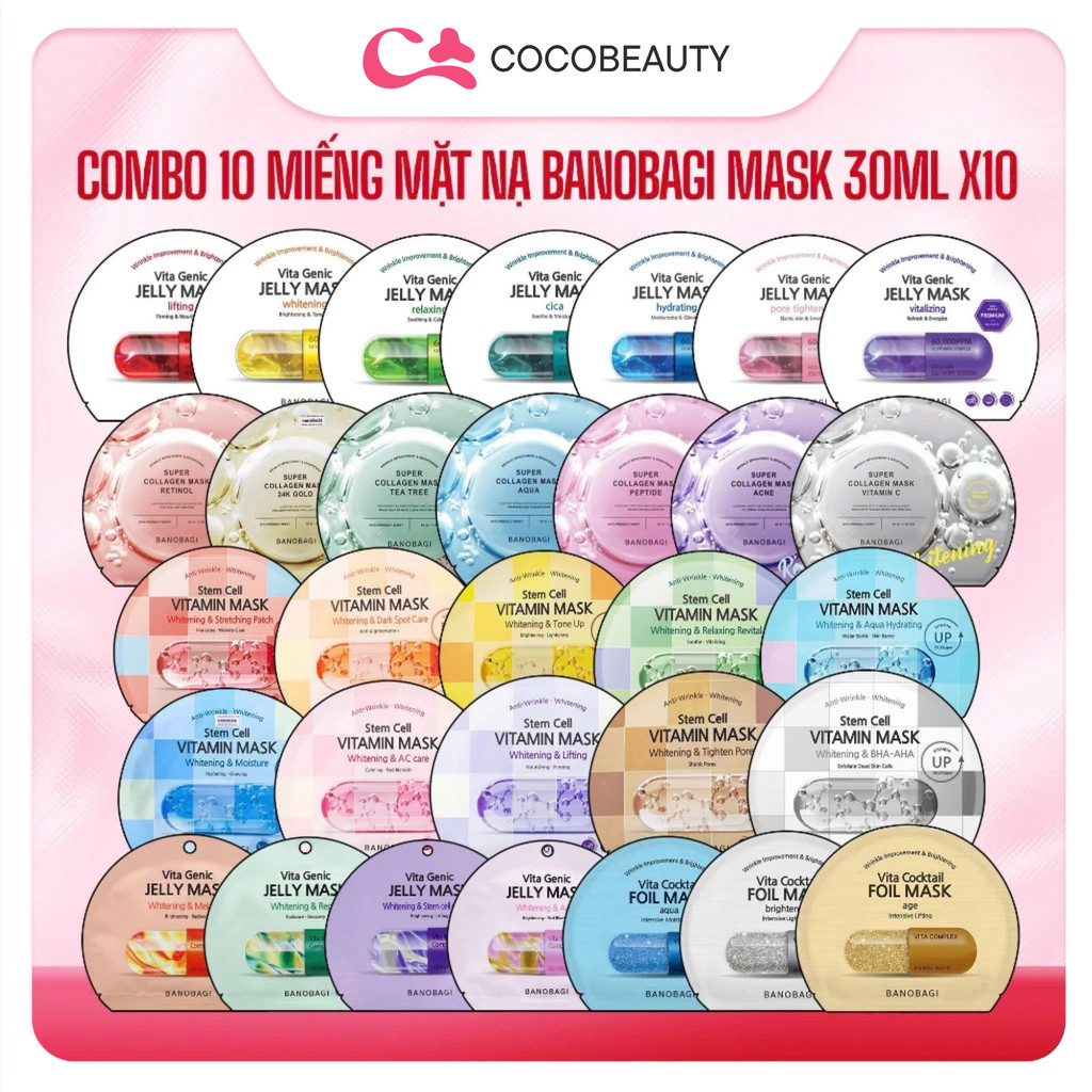 Combo 10 Miếng Mặt Nạ Dưỡng Da Banobagi Jelly Mask Mẫu Mới  30ml x 10