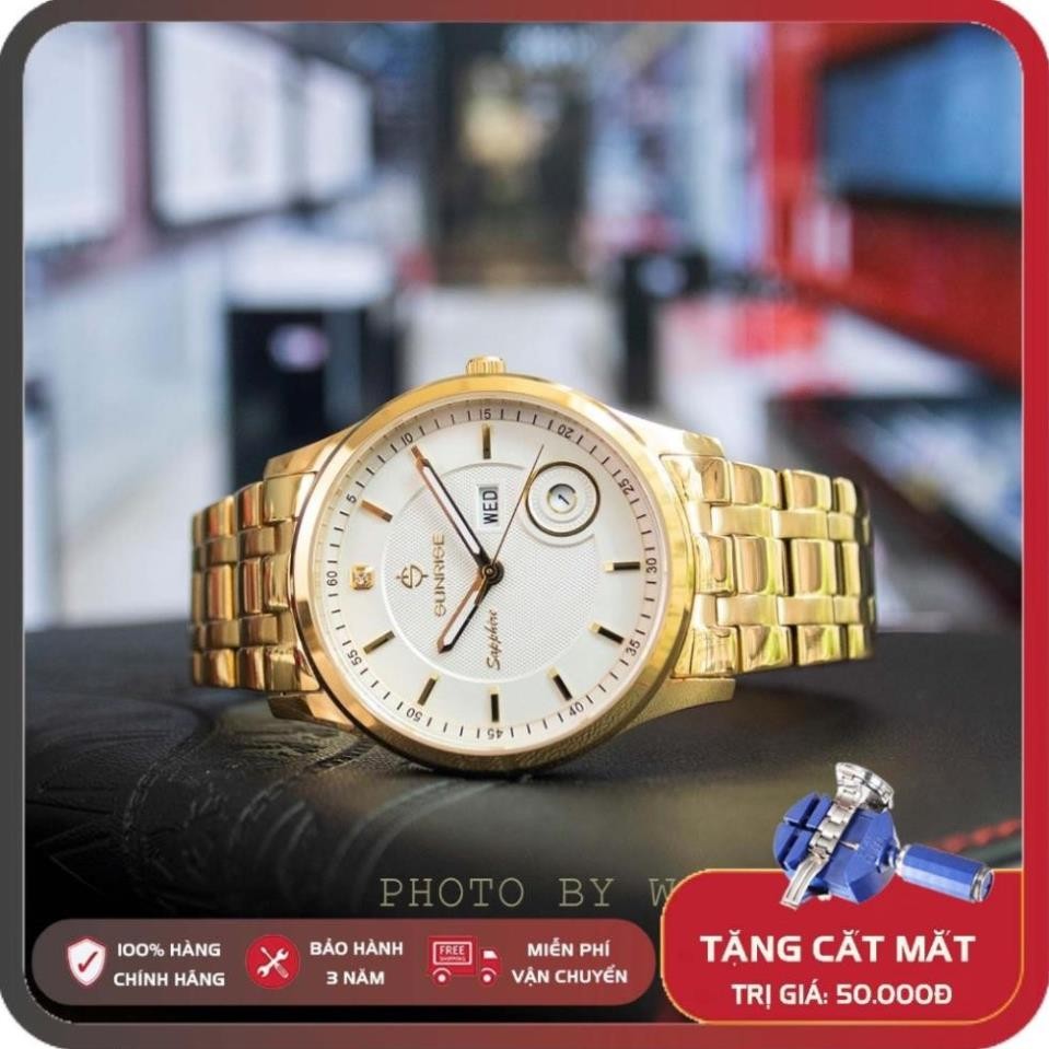 Đồng hồ thời trang, đồng hồ nam dây thép Sunrise DM782SWA full box, chống nước 3ATM, kính saphire ch