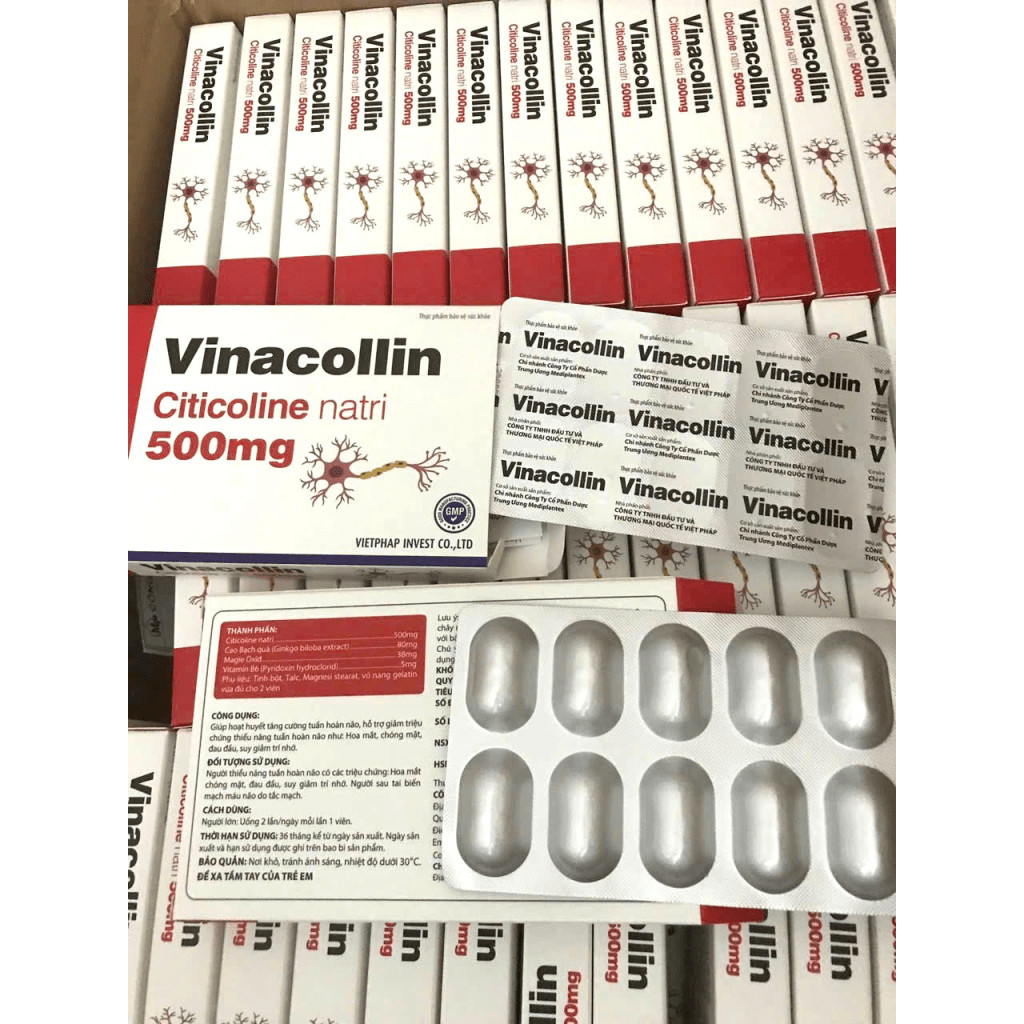 vinacollin citicoline natri 500mg hoạt huyết dưỡng não đau đầu chóng mặt tăng cường lưu thông máu