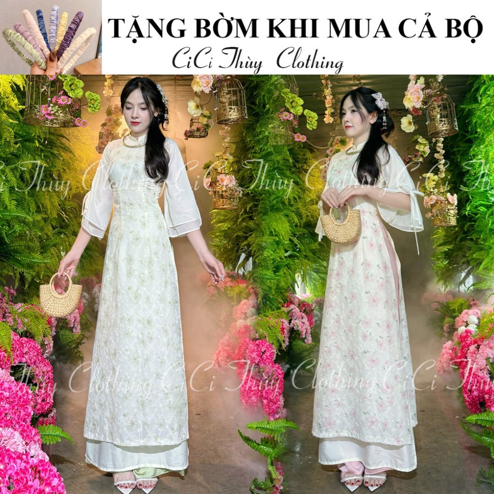 Áo Dài Cúc Mi - Áo Dài 4 Tà Cổ V Dáng Eo Phù Hợp Chụp Ảnh Đám Hỏi Cưới Đi Chơi - CiCi Thùy Clothing