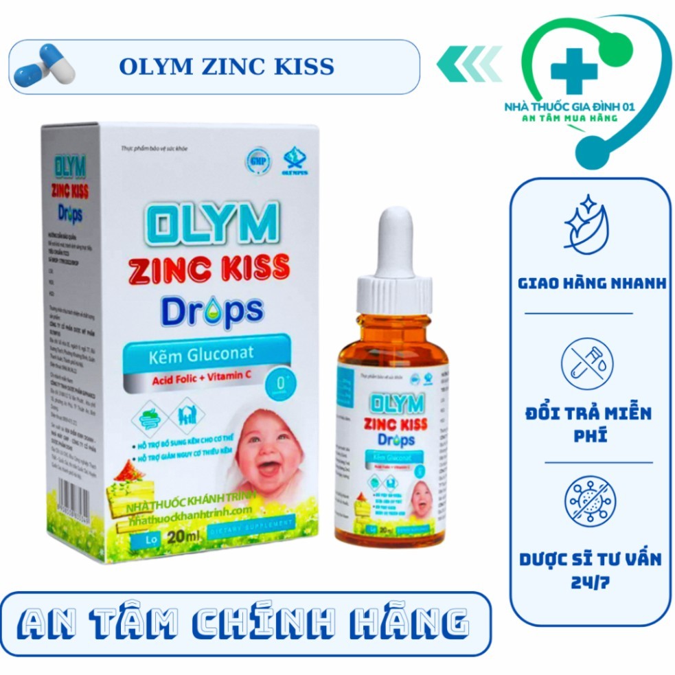 [CHÍNH HÃNG] OLYM ZINC KISS Drops bổ sung kẽm hữu cơ, Folic cho trẻ, Giúp trẻ ăn ngon, ngủ tốt