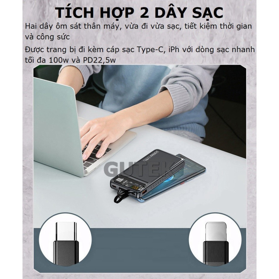 Sạc dự phòng 20000mah 30000mah công suất nhanh 100w dung lượng pin lớn có sẵn dây cho điện thoại - Gutek DX159 SP01 | BigBuy360 - bigbuy360.vn