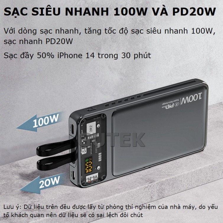 Sạc dự phòng 20000mah 30000mah công suất nhanh 100w dung lượng pin lớn có sẵn dây cho điện thoại - Gutek DX159 SP01 | BigBuy360 - bigbuy360.vn