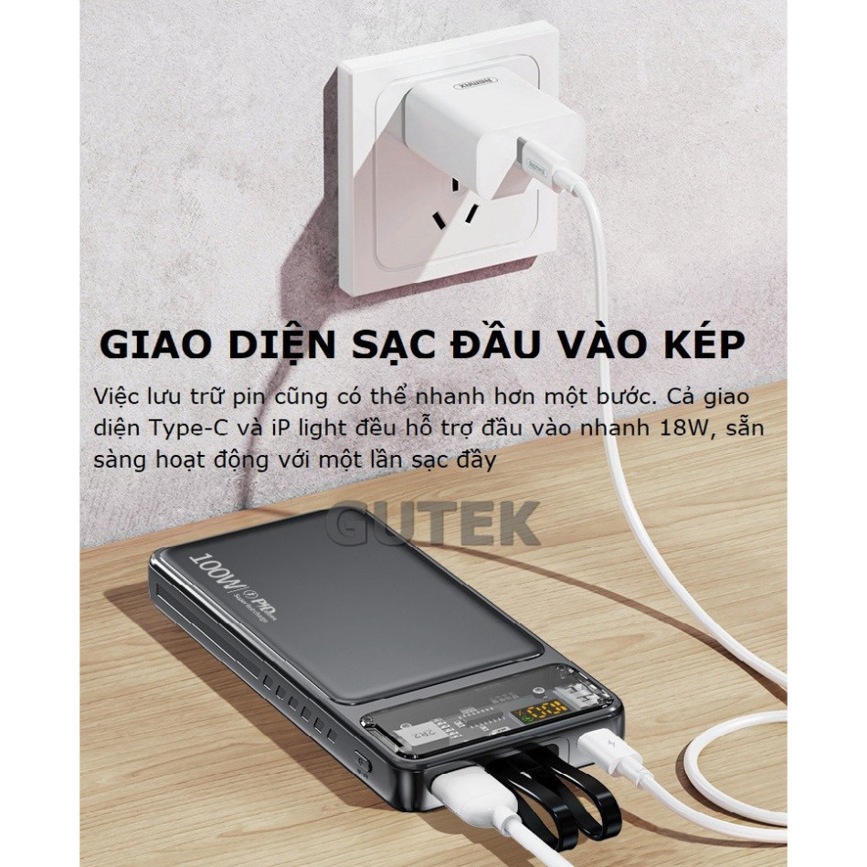 Sạc dự phòng 20000mah 30000mah công suất nhanh 100w dung lượng pin lớn có sẵn dây cho điện thoại - Gutek DX159 SP01 | BigBuy360 - bigbuy360.vn