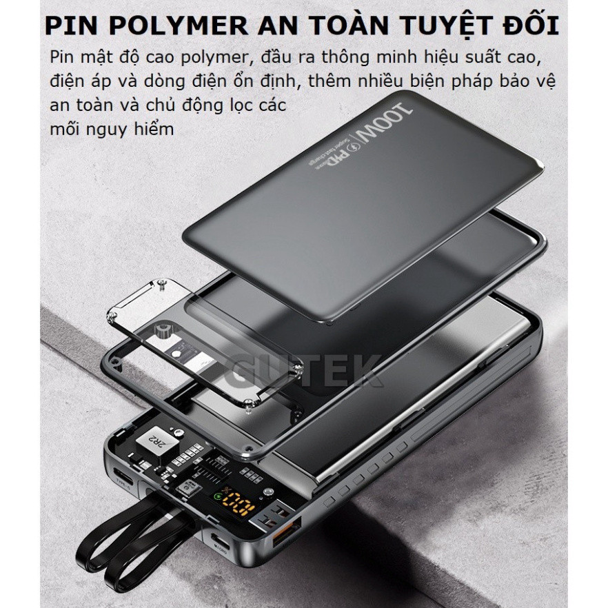 Sạc dự phòng 20000mah 30000mah công suất nhanh 100w dung lượng pin lớn có sẵn dây cho điện thoại - Gutek DX159 SP01 | BigBuy360 - bigbuy360.vn