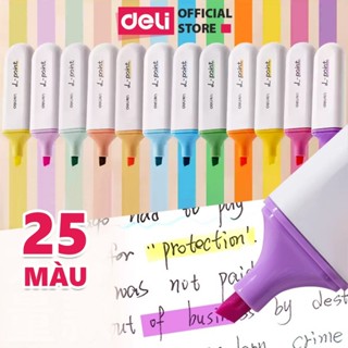  Bút Highlight Deli 25 Màu Pastel Neon Dạ Quang - Dùng Học Sinh Văn Phòng - Bút Gạch Dòng Nhiều Màu 