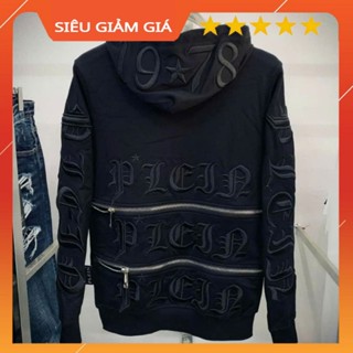  Áo Khoác Nam Nỉ Philip QP 19*87 2 Khoá Sau Lưng Thêu Chữ - Áo Khoác Philipp Plein Cao Cấp Khoá Zip Nam Nữ Hottrend 2024 