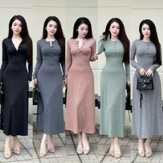 Đầm Body Dáng Xòe Nữ Tay Dài Cổ Trụ Vải Thun Đũa Lạnh Quảng Châu Cao Cấp Co Giãn – Mer Store