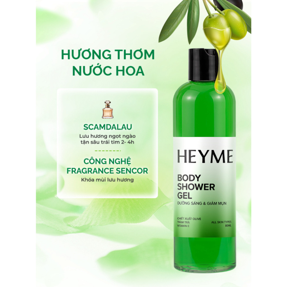 A  Sữa tắm hỗ trợ giảm mụn lưng, mụn cơ thể HEYME - hỗ trợ làm sáng da, chiết xuất tràm trà A