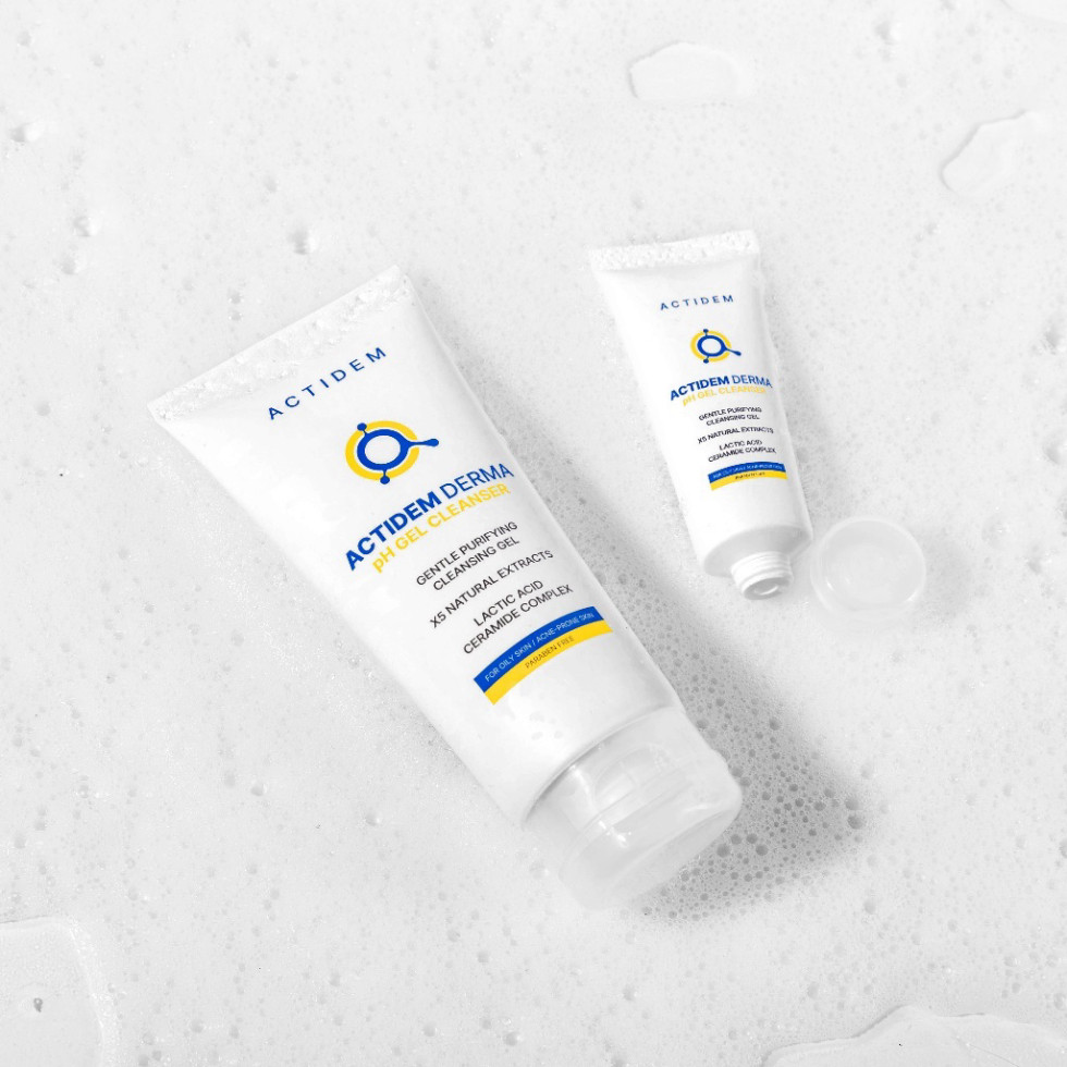 A  Gel rửa mặt ngừa mụn Actidem Derma pH Gel Cleanser cho da dầu mụn,da dầu A