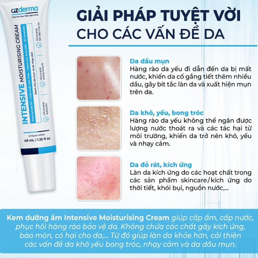 A  Kem dưỡng ẩm, phục hồi hàng rào bảo vệ chuyên sâu Intensive Moisturising Cream Azderma giúp cấp ẩ