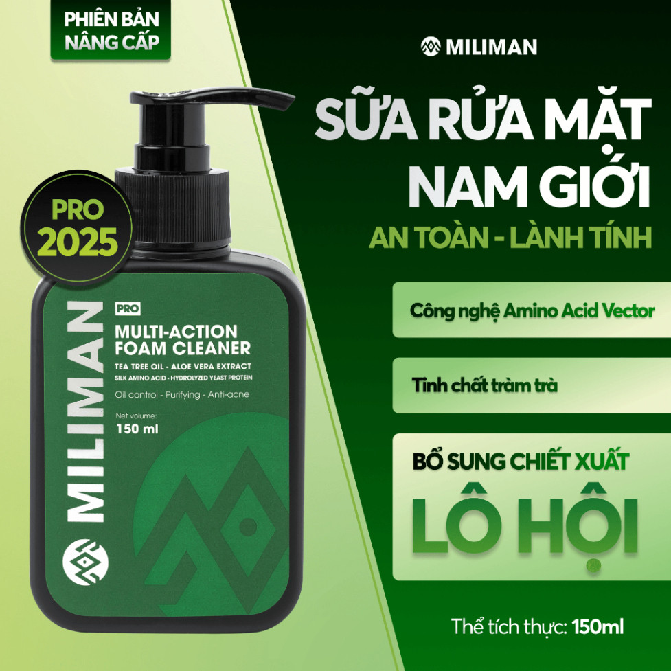 A  Sữa Rửa Mặt Nam Da Dầu Hỗ Trợ Ngừa Mụn MILIMAN Công Nghệ Amino Acid Vector A