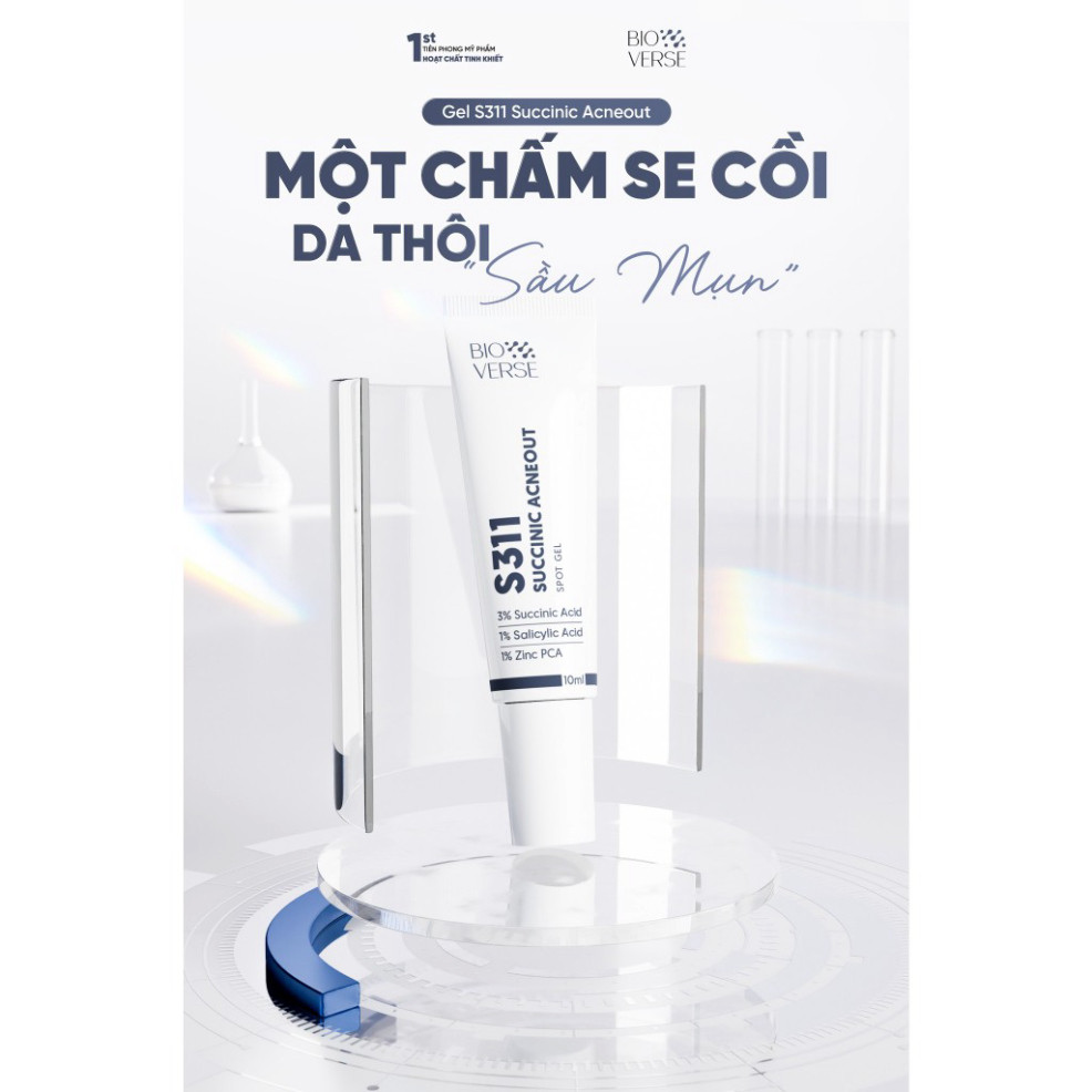 A  Gel chấm mụn S311 Bioverse 3% Succinic acid + 1% Salicylic Acid hỗ trợ giảm khuẩn và se còi mụn A