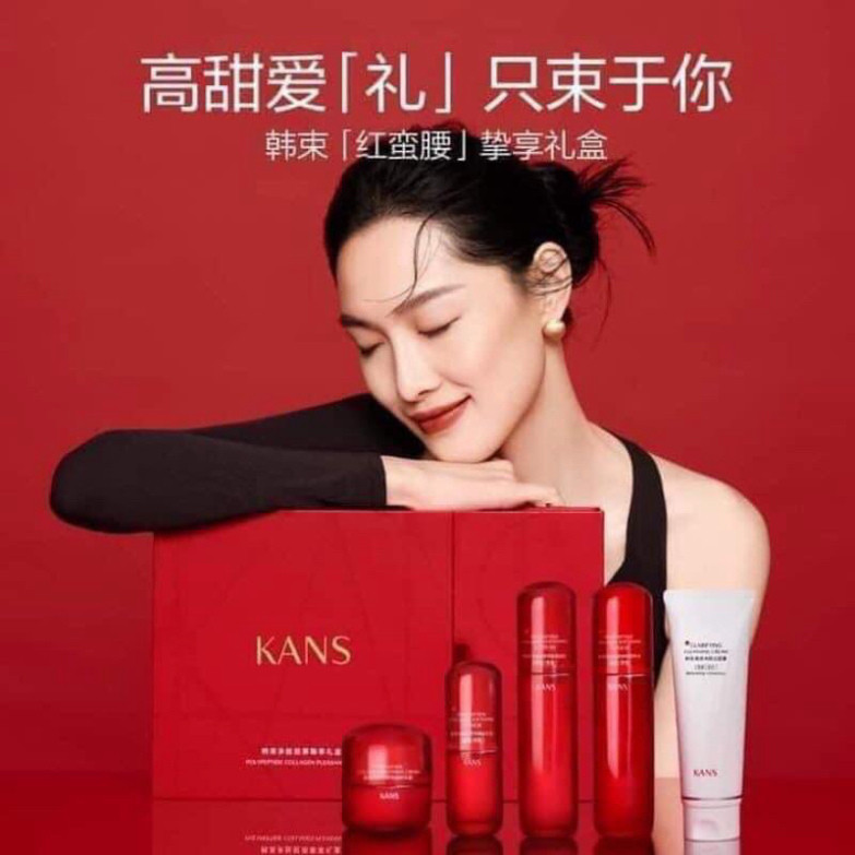 A  Set Kans Bộ Dưỡng Da Mặt Kans Đỏ Chống Lão Hóa Cấp Ẩm Bổ Sung Collagen A