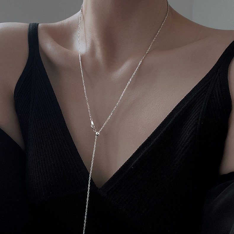 s925Pure Silver Italian Pull-out Ripple Chain Universal Chain Sweater Necklace for Women Bare Chain 