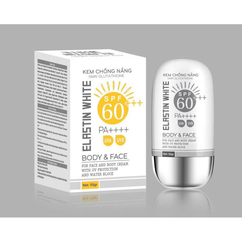 A  Kem Chống Nắng NMN Glutathione ELASTIN WHITE BODY & FACE SPF 60+++ PA++++ A